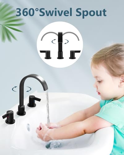 Aolemi Bathroom Faucets 3 Hole8 Inch Widespread Waterfall Bathroom Sink Faucet2 Handles Vanity Faucet with Popup Drain and Supply HoseMatte Black - Image 3