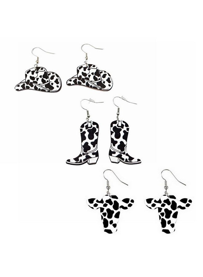 Pingyongchang Cowboy Boots Earrings For Women Cow Print Cowboy Hat Earrings Funny Cow Shaped Lightweight Western Dangle Earring For Women Halloween Costume Accessories Jewelry Gifts-A - Image 1