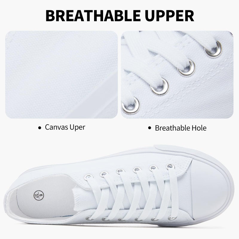 SERNIAL Womens White Platform Sneakers Low Top Platform Shoes Black Canvas Shoes for Women(Full White,US8) - Image 4