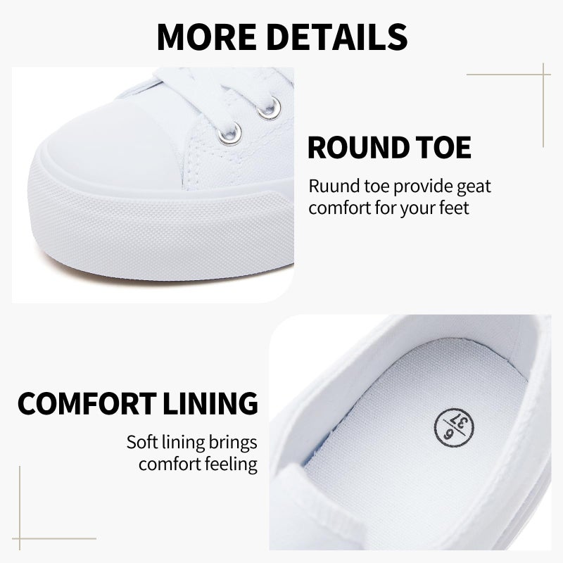 SERNIAL Womens White Platform Sneakers Low Top Platform Shoes Black Canvas Shoes for Women(Full White,US8) - Image 5