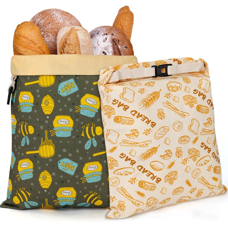HAPYHOOM 2 Pack Natural Beeswax Bread Bags for Sourdough Homemade Bread, Reusable Natural Organic Linen, Food Storage Cloth Bag, Large Capacity Portable, Freezer-Friendly, Freshness Preservation - Image 1