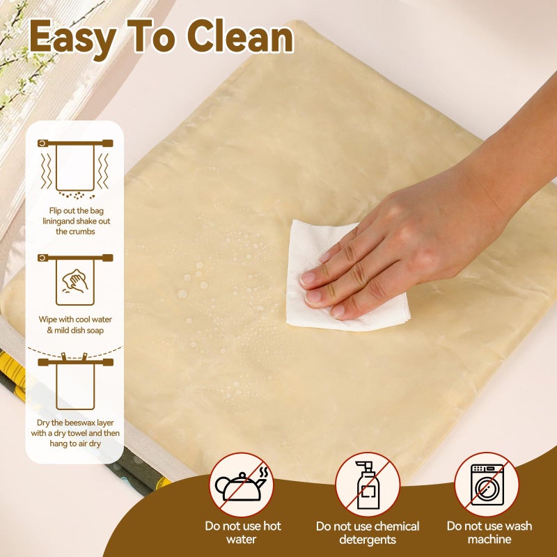 HAPYHOOM 2 Pack Natural Beeswax Bread Bags for Sourdough Homemade Bread, Reusable Natural Organic Linen, Food Storage Cloth Bag, Large Capacity Portable, Freezer-Friendly, Freshness Preservation - Image 5