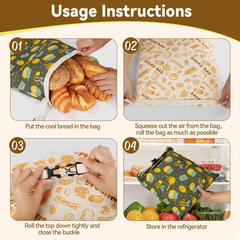 HAPYHOOM 2 Pack Natural Beeswax Bread Bags for Sourdough Homemade Bread, Reusable Natural Organic Linen, Food Storage Cloth Bag, Large Capacity Portable, Freezer-Friendly, Freshness Preservation - Image 4