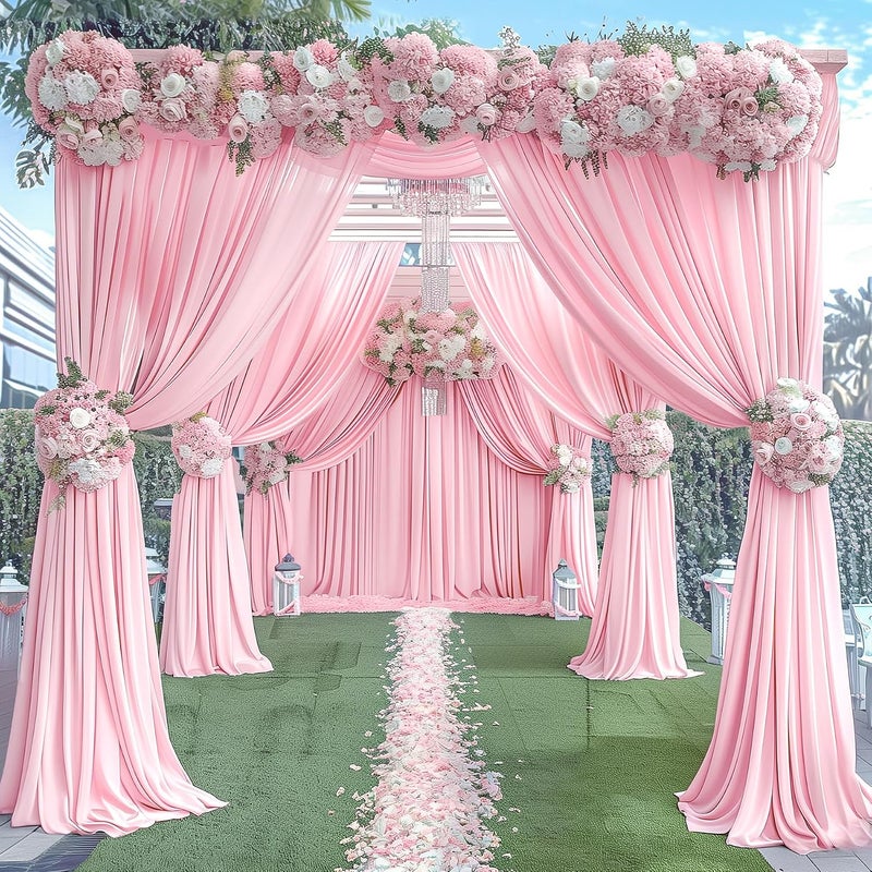 PARTISKY 24x10FT Baby Pink Backdrop Curtains for Wedding Parties, Wrinkle Free Polyester Photography Backdrop Drapes for Wedding Baby Shower Birthday Parties Stage Background Stand Decorations 4x10ft,6 Panels - Image 4
