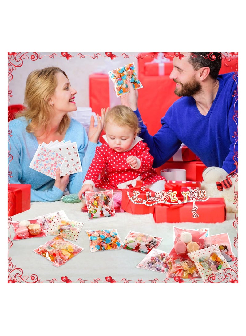 SYOSI 400 قطعة أكياس كوكي على شكل قلوب أكياس سيلوفان واضحة ذات لاصق ذاتي لزينة هدايا حفلات العطلات، 3.94 x 3.94 بوصة، 4 أنماط - Image 2