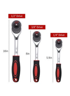 Excefore Ratchet Set, 3 Pcs Professional Heavy Duty Ratchet Tool Set, Durable Drive Ratchet Wrench 1/4", 3/8",1/2", Quick-release Reversible Ratchet Handle, Chrome Vanadium Steel Construction and Chrome Plated  - Image 4