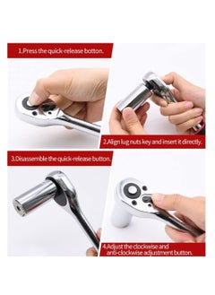 Excefore Ratchet Set, 3 Pcs Professional Heavy Duty Ratchet Tool Set, Durable Drive Ratchet Wrench 1/4", 3/8",1/2", Quick-release Reversible Ratchet Handle, Chrome Vanadium Steel Construction and Chrome Plated  - Image 5