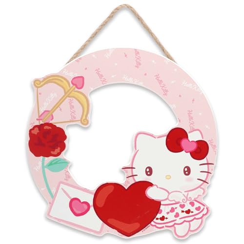 Open Road Brands Hello Kitty Heart Wreath Hanging Wood Wall Decor - Cute Hello Kitty Wall Art for Valentine's Day Decor - Image 1