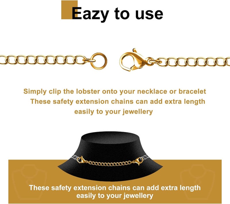 MENKEY Necklace Extenders, 10Pcs Stainless Steel Gold Necklace Bracelet Anklet Extension Chains with Lobster Clasps and Closures for Jewelry Making - Image 4