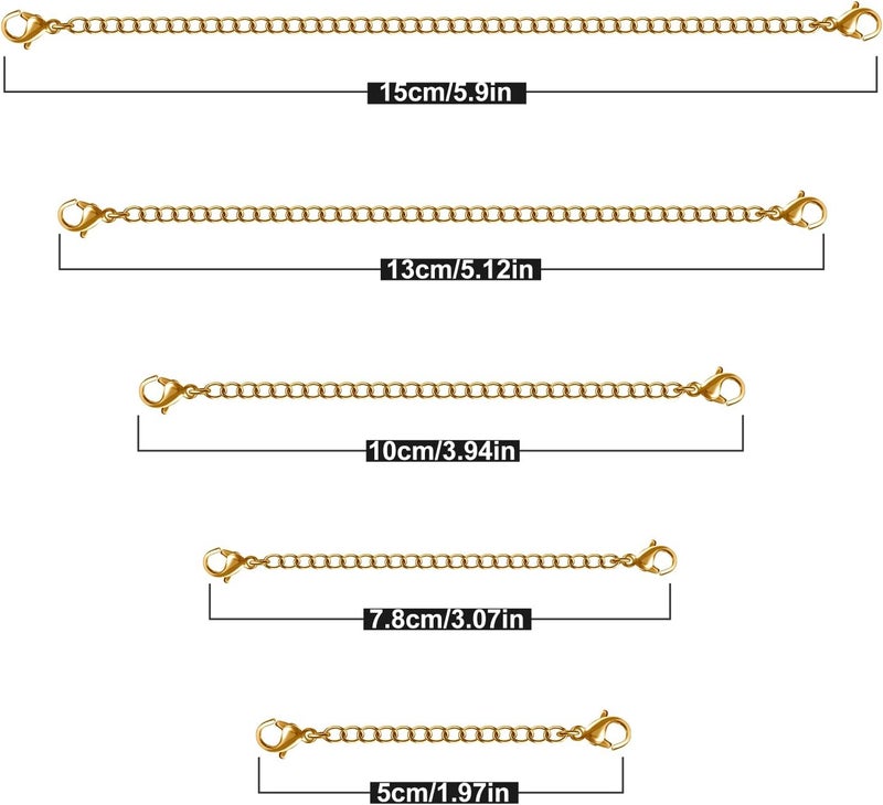 MENKEY Necklace Extenders, 10Pcs Stainless Steel Gold Necklace Bracelet Anklet Extension Chains with Lobster Clasps and Closures for Jewelry Making - Image 2