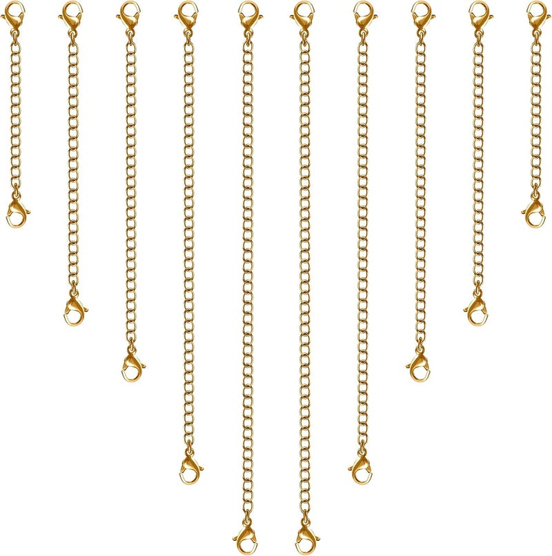 MENKEY Necklace Extenders, 10Pcs Stainless Steel Gold Necklace Bracelet Anklet Extension Chains with Lobster Clasps and Closures for Jewelry Making - Image 1