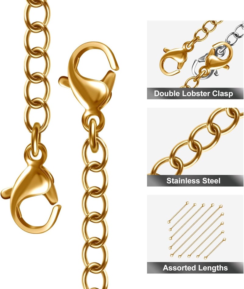 MENKEY Necklace Extenders, 10Pcs Stainless Steel Gold Necklace Bracelet Anklet Extension Chains with Lobster Clasps and Closures for Jewelry Making - Image 3