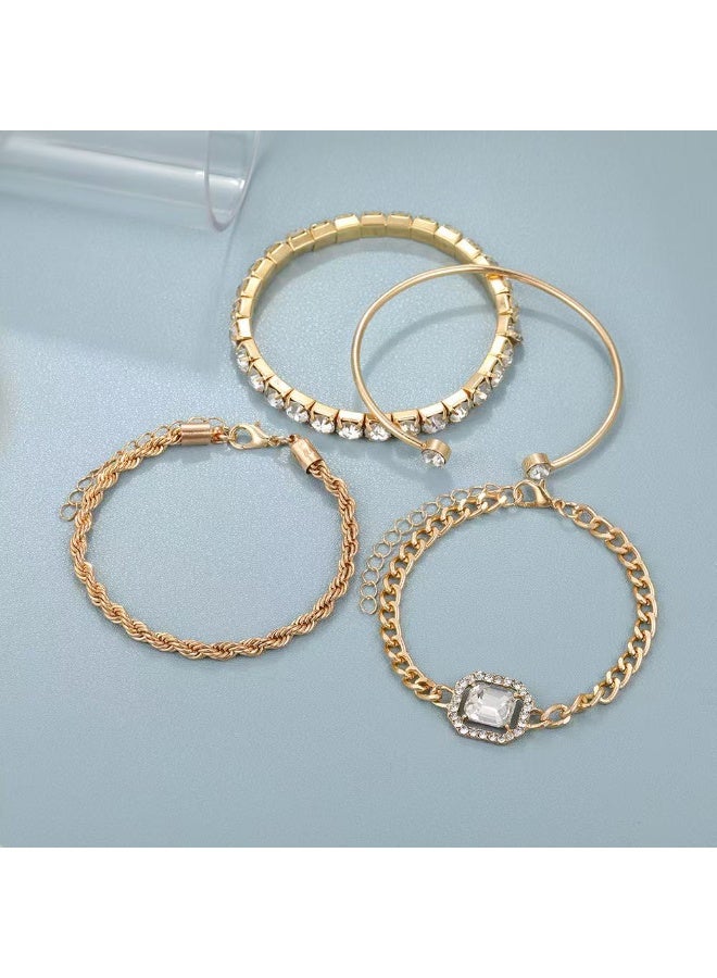 Goolsky 4-Piece Rhinestone Bracelet Set for Women – Vintage-Inspired Luxury Layered Crystal Bangles, Elegant Gift Set for Formal Occasions - Image 4