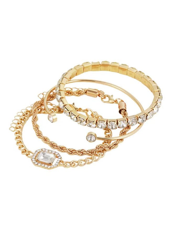 Goolsky 4-Piece Rhinestone Bracelet Set for Women – Vintage-Inspired Luxury Layered Crystal Bangles, Elegant Gift Set for Formal Occasions - Image 5