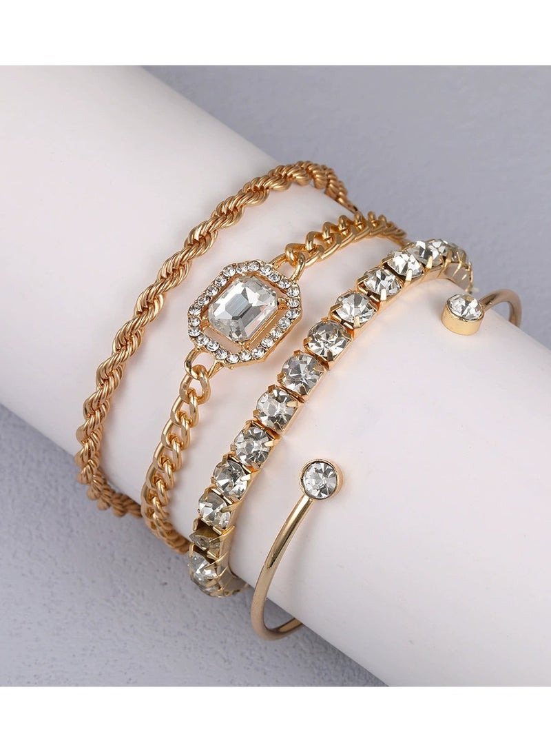 Goolsky 4-Piece Rhinestone Bracelet Set for Women – Vintage-Inspired Luxury Layered Crystal Bangles, Elegant Gift Set for Formal Occasions - Image 2