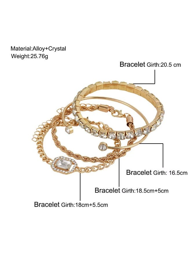 Goolsky 4-Piece Rhinestone Bracelet Set for Women – Vintage-Inspired Luxury Layered Crystal Bangles, Elegant Gift Set for Formal Occasions - Image 3