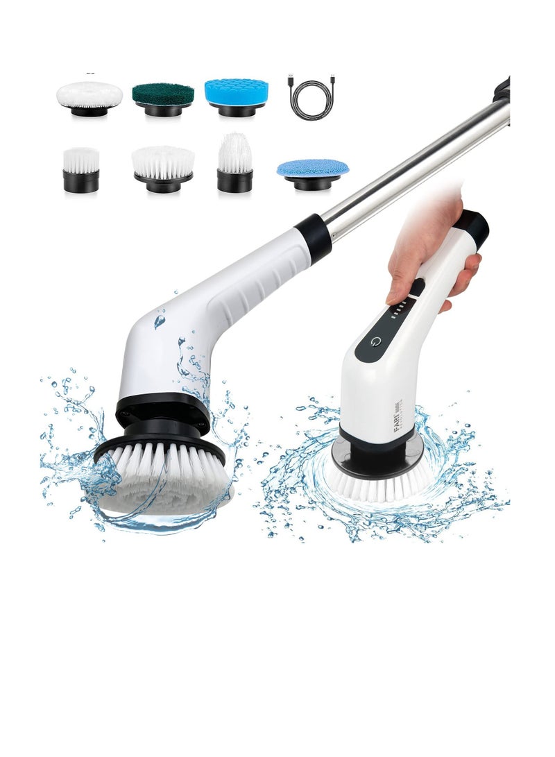 Zikra Electric Spin Scrubber, Rechargeable Cordless Spin Cleaning Brush, Electric Spin Brush with 8 Replacement Brush Heads, Powerful Bathroom Scrubber, with Adjustable Handle for Bathroom and Shower - Image 1