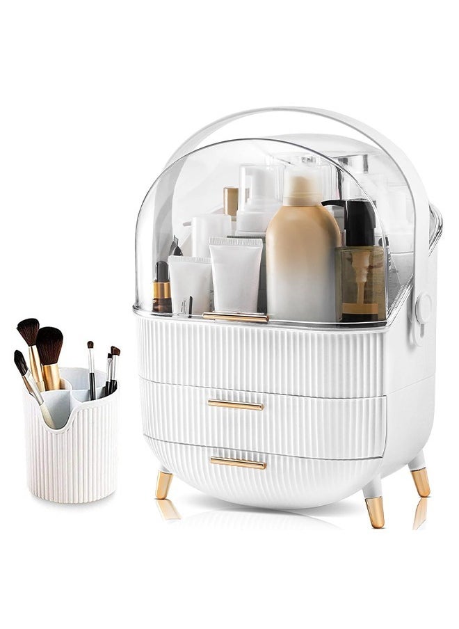 Arabest Makeup Storage Organizer,Cosmetics Display Case with Brush,Lipstick Organizer and Transparent Cover,Skincare Organizers for Bathroom Countertop,Bedroom Vanity Desk and Travel (White)  - Image 1