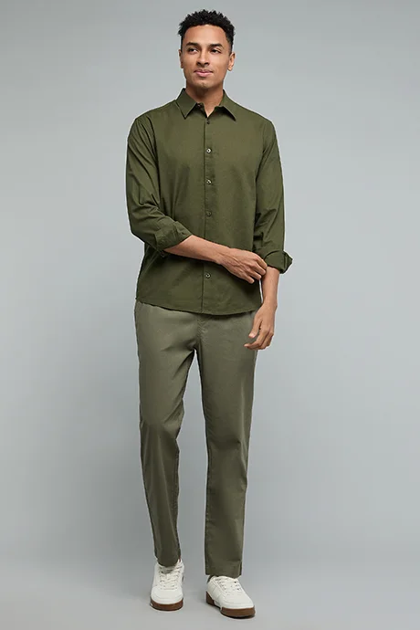 أر أند بي Solid Shirt with Classic Collar and Long Sleeves