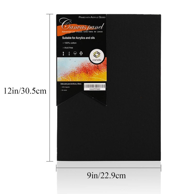 CONDA Black Canvases for Painting 9x12 inch, Pack of 14, 100% Cotton Acid-Free, 8 oz Gesso-Primed, Canvas Panels, Art Boards for Oil & Acrylic Painting - Image 2