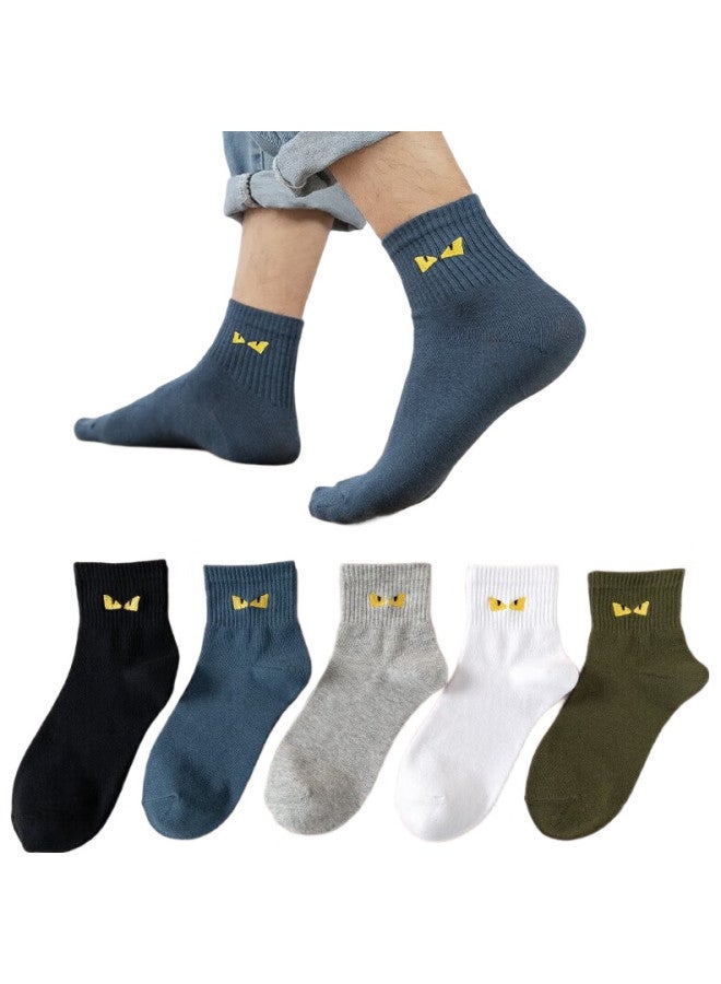 MIIOW 5-Pair Pack Men'S Socks, Summer Mid-Calf Socks, Sweat-Absorbing, Antibacterial, Trendy Socks, Cotton Socks, Little Devil - Image 2