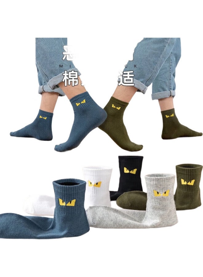 MIIOW 5-Pair Pack Men'S Socks, Summer Mid-Calf Socks, Sweat-Absorbing, Antibacterial, Trendy Socks, Cotton Socks, Little Devil - Image 1