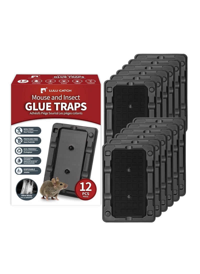LULU CATCH Mouse & Insect Traps 12 Pack, Heavier Sticky Traps with Non-Toxic Glue for Small Mice & Insects. Sticky Mouse Traps Indoor, Easy to Set, Safe to Children & Pets  - Image 1