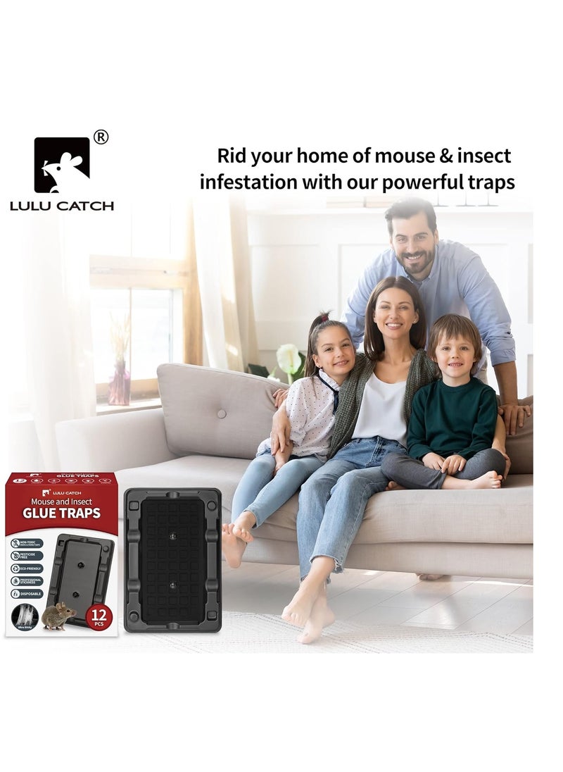 LULU CATCH - Mouse & Insect Traps 12 Pack, Heavier Sticky Traps with Non-Toxic Glue for Small Mice & Insects. Sticky Mouse Traps Indoor, Easy to Set, Safe to Children & Pets - Image 1