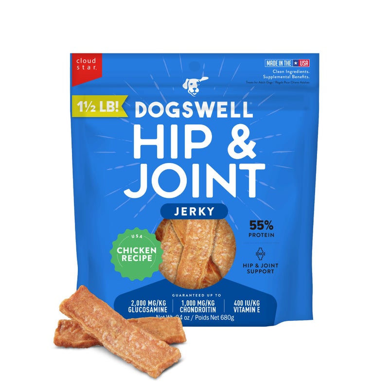 Dogswell Jerky Hip and Joint Dog Treats Grain Free Made in USA Only, Glucosamine and Chondroitin, 24 oz Chicken - Image 1