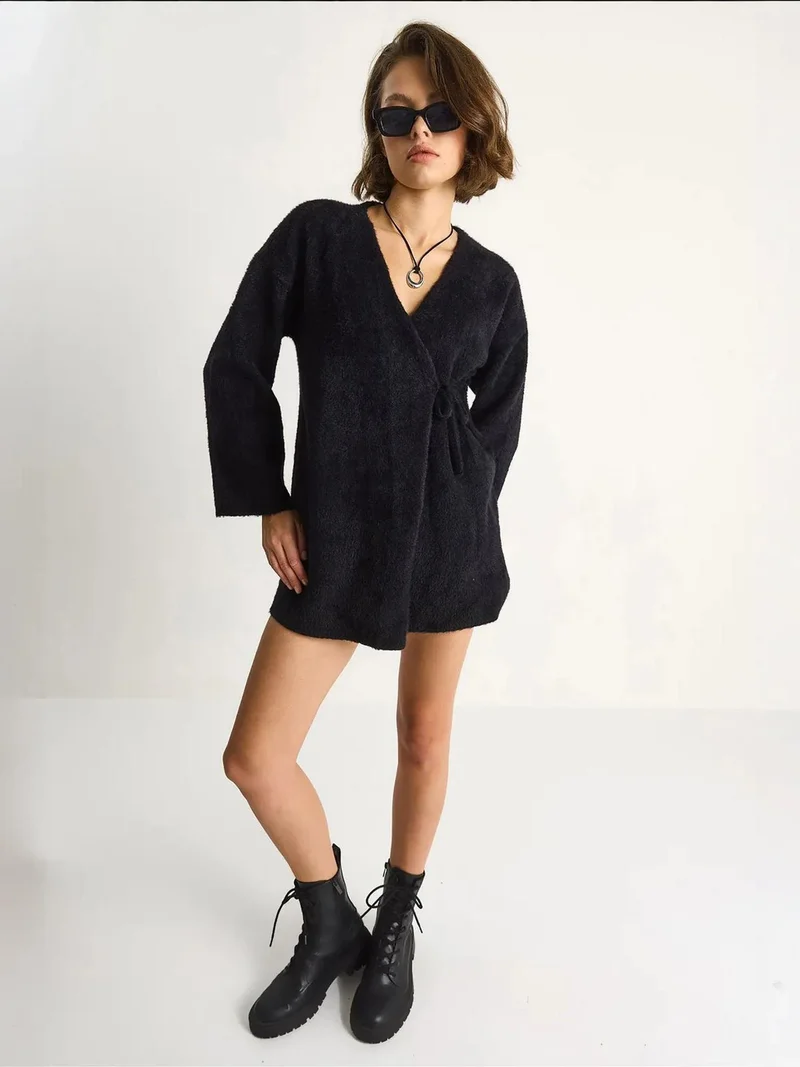 Bianco Lucci Black LUCCI Tie Closure Cardigan for Women | Best Price UAE