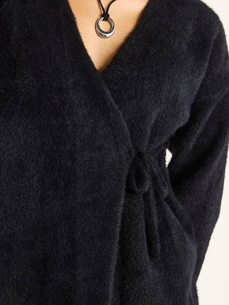 Bianco Lucci Black LUCCI Tie Closure Cardigan for Women | Best Price UAE