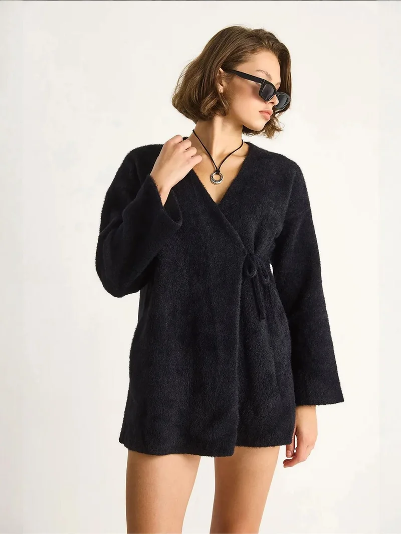 Bianco Lucci Black LUCCI Tie Closure Cardigan for Women | Best Price UAE