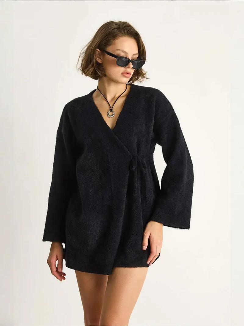 Bianco Lucci Black LUCCI Tie Closure Cardigan for Women | Best Price UAE