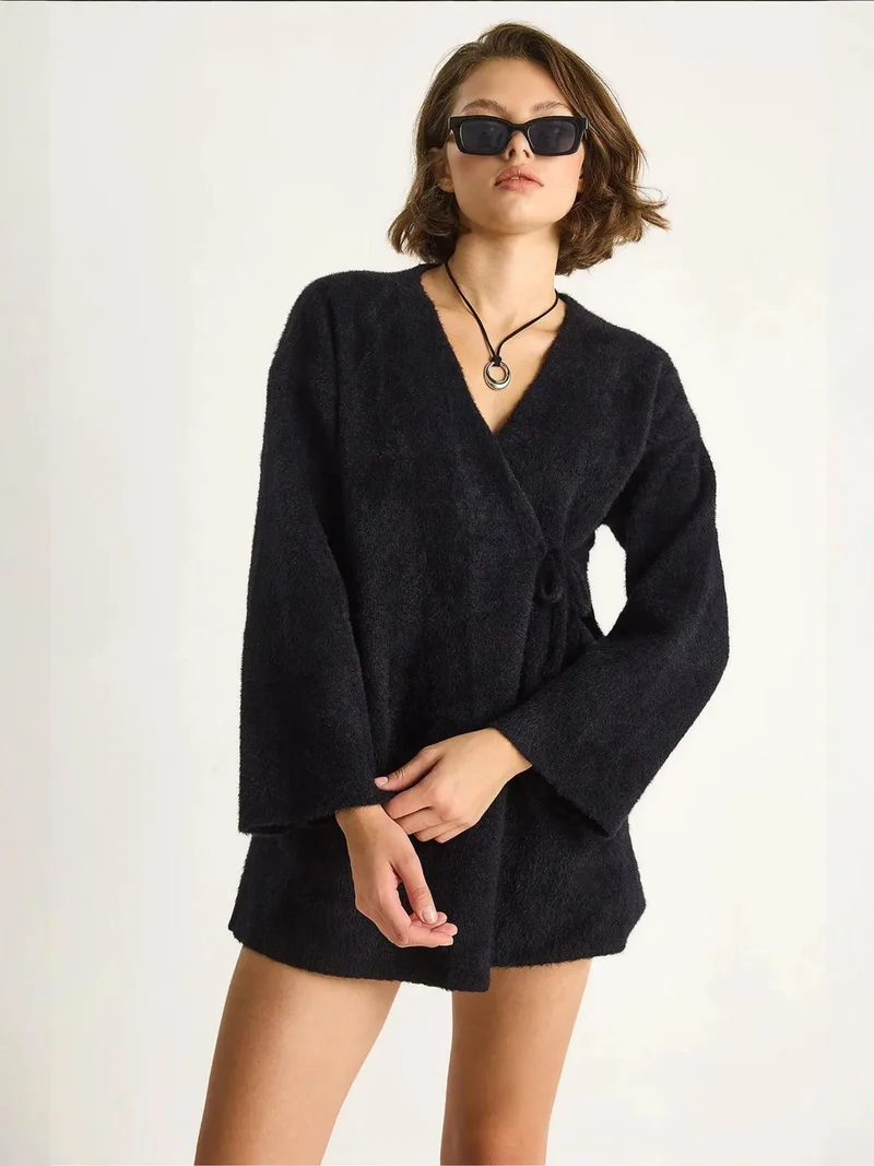 Bianco Lucci Black LUCCI Tie Closure Cardigan for Women | Best Price UAE