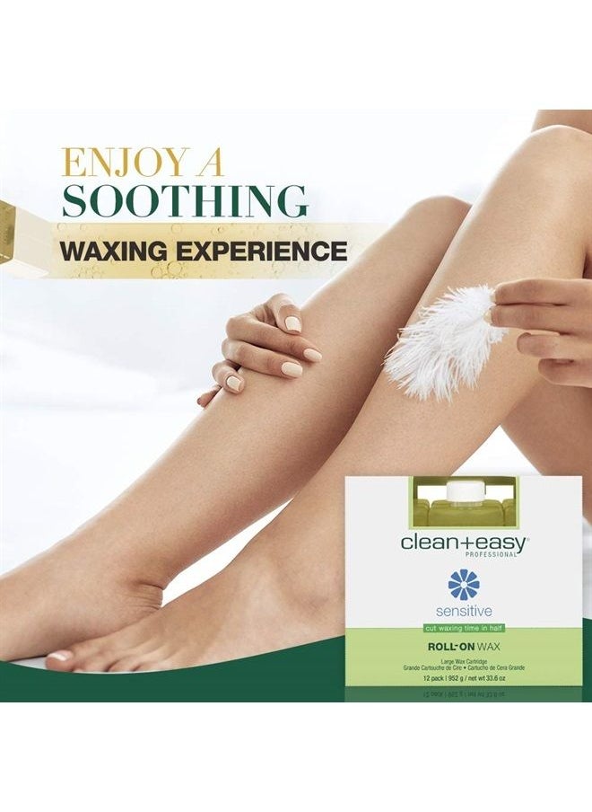 Clean + Easy Large (Leg) Sensitive Roll-On Wax Refill, for Hygienic Facial and Body Hair Removal Treatment, Great for Sensitive Skin, Ideal for All Skin and Hair Types, 12-Pack 