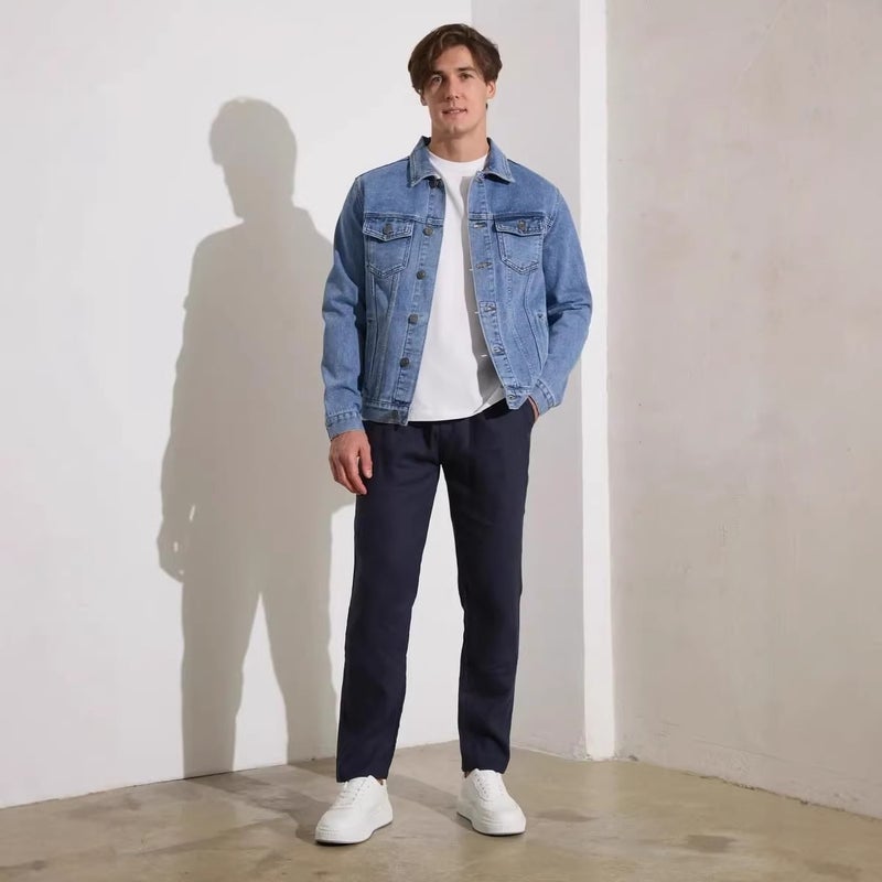 Men's Vintage Washed Denim Jacket, Loose Fit Multi-Pocket Lapel Collar - Image 3