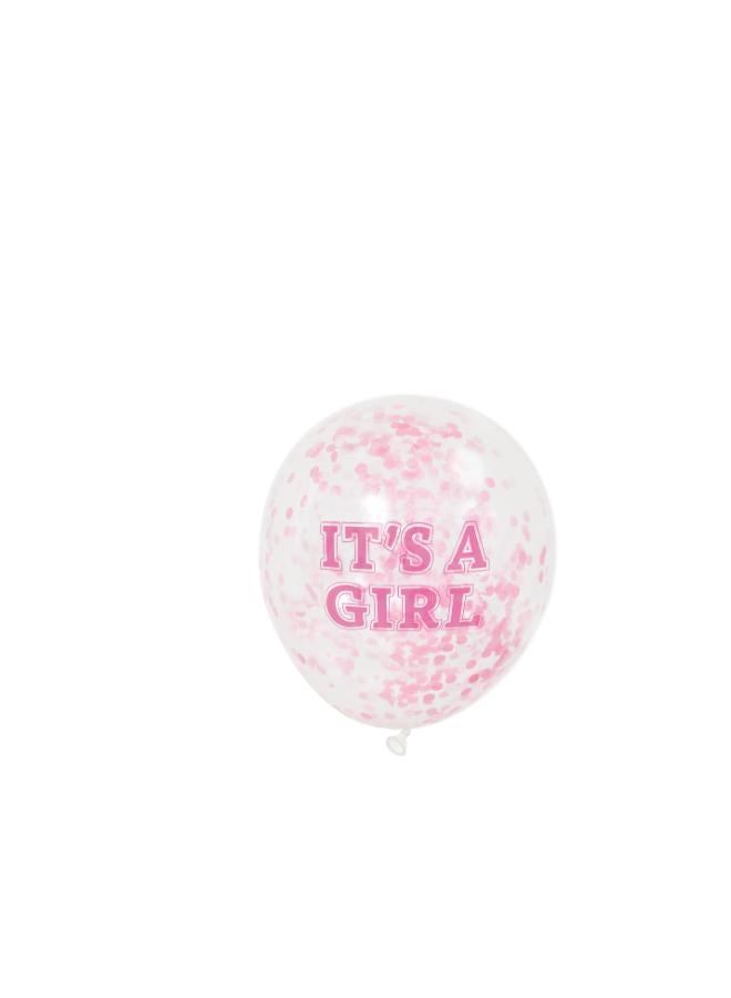 Unique 6 Pack 12" It'S A Girl Pink Confetti Balloons - Image 3