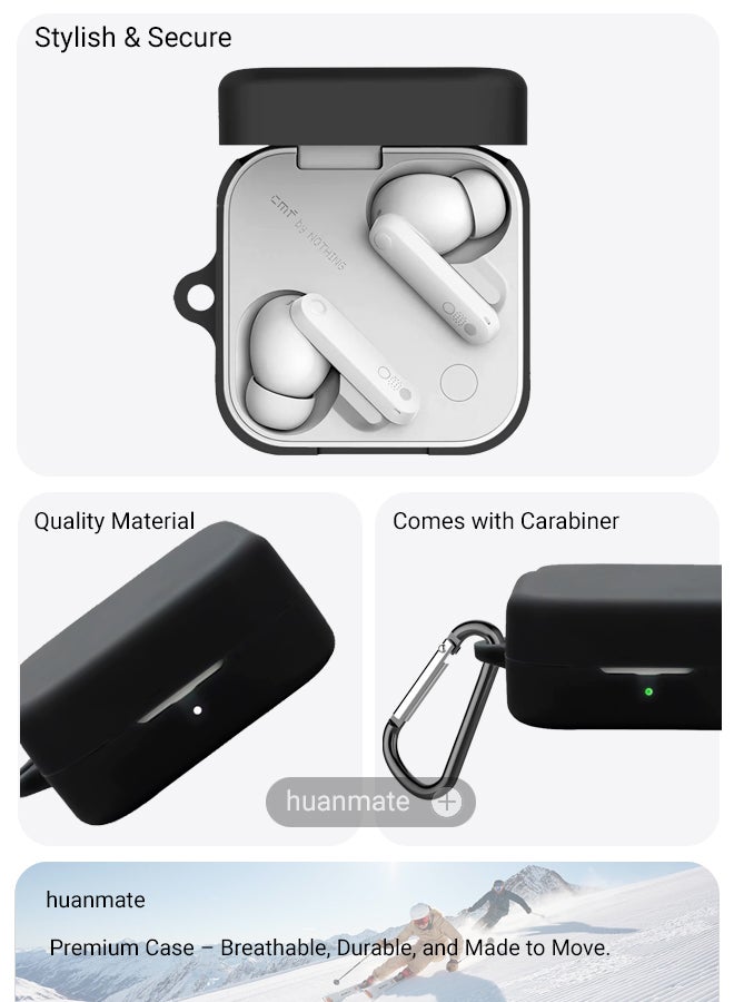 huanmate Nothing CMF Buds 2A Silicone Case Cover - Black - Made with Soft Silicone, Lightweight & Durable - Stylish Design, Accurate Cut-outs, Easy Installation & Removal - Image 5