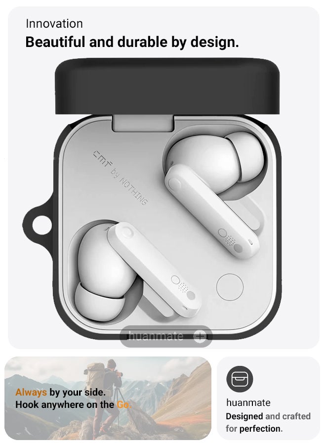 huanmate Nothing CMF Buds 2A Silicone Case Cover - Black - Made with Soft Silicone, Lightweight & Durable - Stylish Design, Accurate Cut-outs, Easy Installation & Removal - Image 2