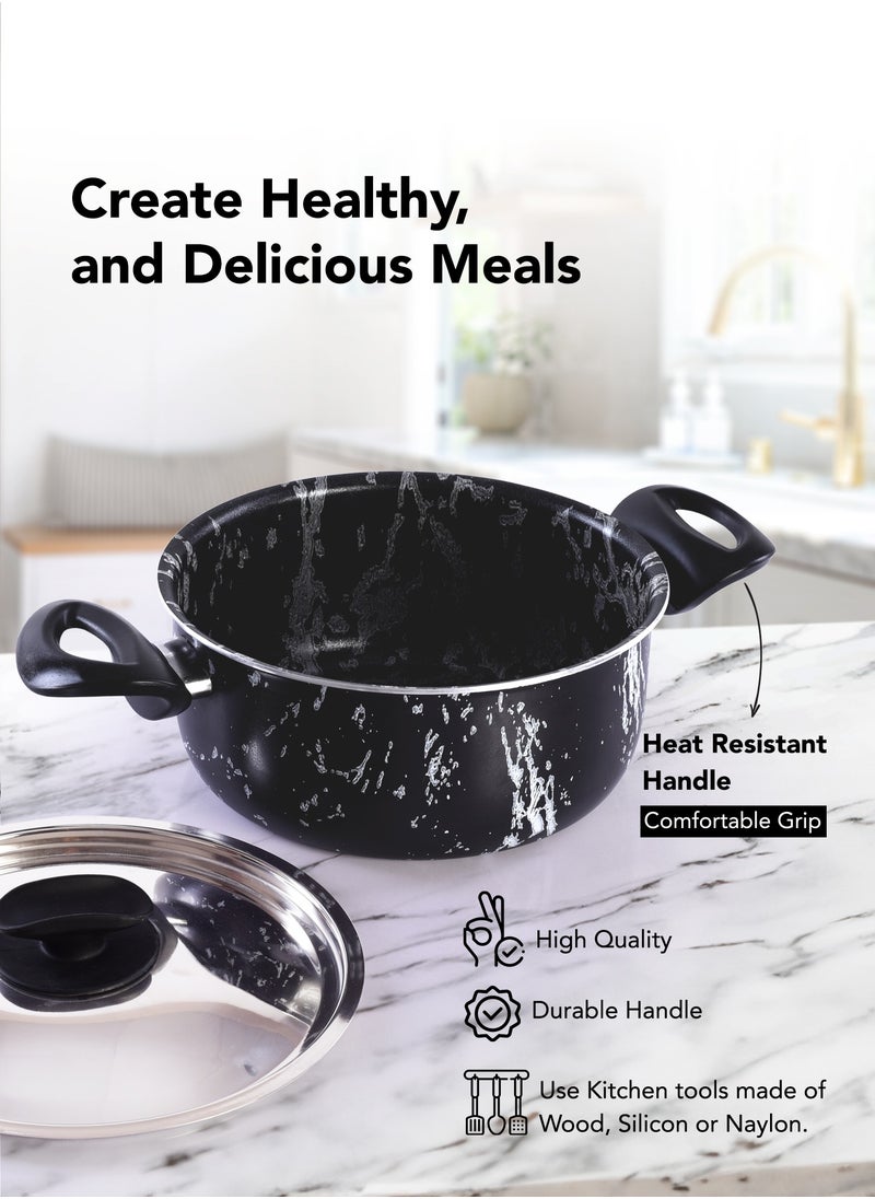 7 Piece Non-Stick Cookware Set Aluminum Pots And Pans Non-Stick Surface Bakelite Handle Stainless Steel Lids PFOA Free Black Marble 16+20+26+20 cm - pzsku/ZBCD2CC576D9EB0FAEFDFZ/45/_/1738655355/f716414d-e728-46e0-a852-828619c9e65d