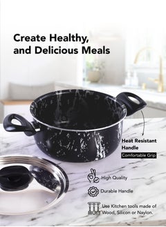 Grandi 7 Piece Non-Stick Cookware Set Aluminum Pots And Pans Non-Stick Surface Bakelite Handle Stainless Steel Lids PFOA Free Black Marble 16+20+26+20 cm  - Image 3