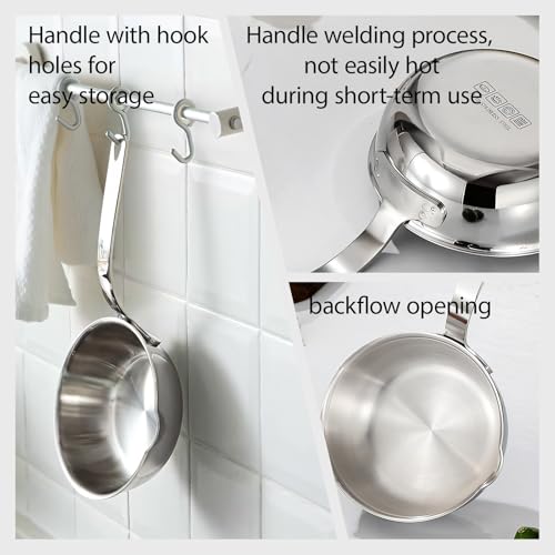 Kloahmo 18/10stainless steel butter warmer, 13.5 fl oz(400 ml) coffee/milk warmer, mini saucepan, egg pan, chocolate melter,ideal for seafood butter warmers suitable for induction and gas stoves - Image 5