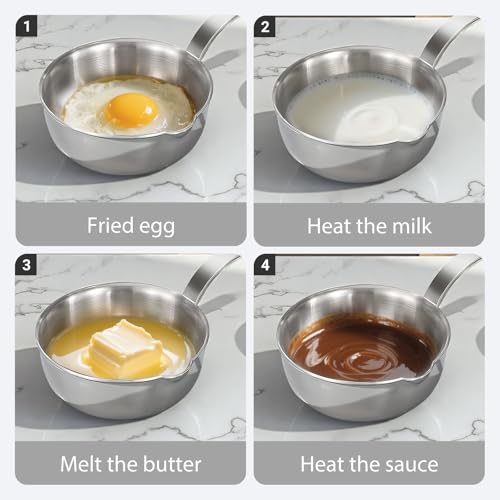 Kloahmo 18/10stainless steel butter warmer, 13.5 fl oz(400 ml) coffee/milk warmer, mini saucepan, egg pan, chocolate melter,ideal for seafood butter warmers suitable for induction and gas stoves - Image 3