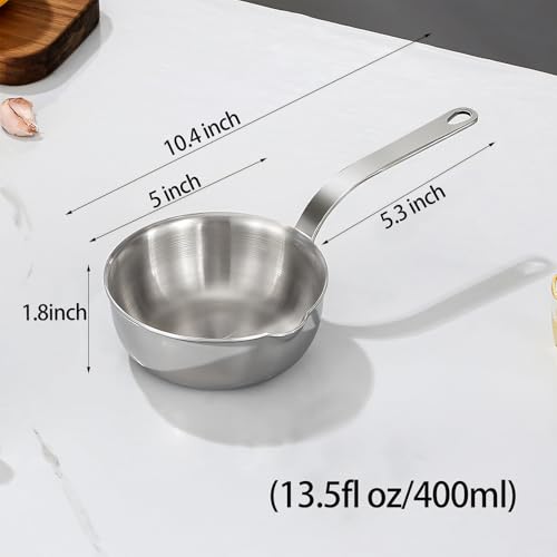 Kloahmo 18/10stainless steel butter warmer, 13.5 fl oz(400 ml) coffee/milk warmer, mini saucepan, egg pan, chocolate melter,ideal for seafood butter warmers suitable for induction and gas stoves - Image 2