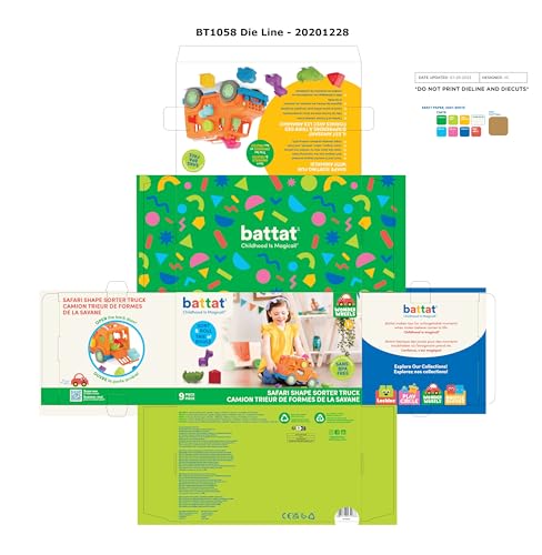 باتات Battat- عجلات العجائب- شاحنة لعبة Sorter- 9pc لعبة تنموية للأطفال الصغار- أشكال الحيوانات والفواكه- المواد القابلة لإعادة التدوير- Safari شكل Savari شاحنة- سنة واحدة + - Image 5