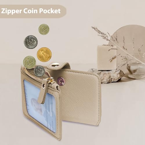 M-Plateau Wallet, Womens card Holder Leather Keychain Wallet With Zipper Coin Pocket ID Window Wrist Strap Gift Box (Khaki) - Image 5