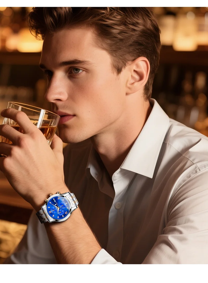 Sapphero SAPPHERO Round Stainless Steel Watch for Men, 50M Waterproof Luminous Stylish Mens Gift Wristwatch with Date Display and Analog Quartz Design