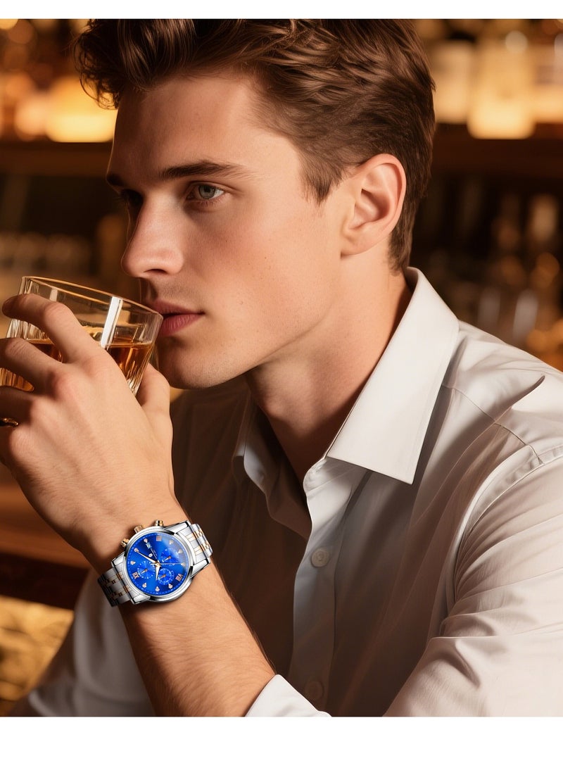 SAPPHERO Round Stainless Steel Watch for Men, 50M Waterproof Luminous Stylish Mens Gift Wristwatch with Date Display and Analog Quartz Design - Image 2