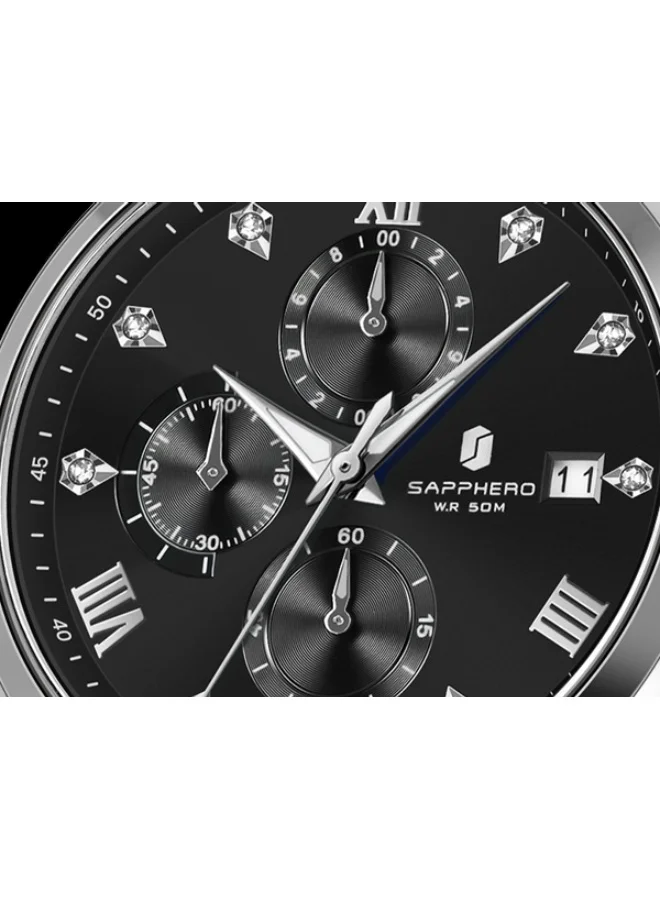 Sapphero  SAPPHERO Round Stainless Steel Watch for Men, 50M Waterproof Luminous Stylish Mens Gift Wristwatch with Date Display and Analog Quartz Design for Men | Best Price UAE