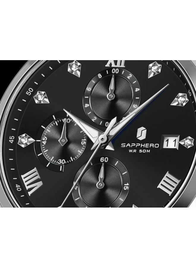 Sapphero SO2209 sliver SAPPHERO Round Stainless Steel Watch for Men, 50M Waterproof Luminous Stylish Mens Gift Wristwatch with Date Display and Analog Quartz Design for Men | Best Price UAE